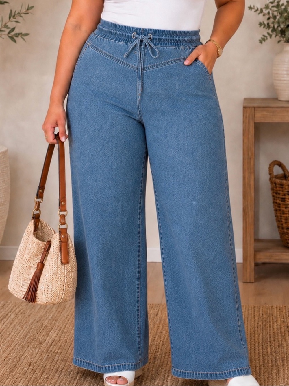 LOGO by Lori Goldstein Regular Chambray Wide Leg Pants Small NWT A727325